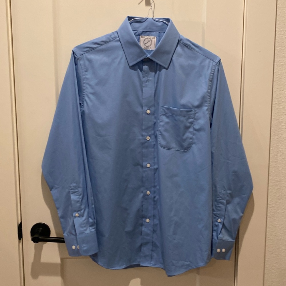 Bespoke Men’s Button Down Dress Shirt‎ w/Tie.  Front Pocket.  Light Blue.